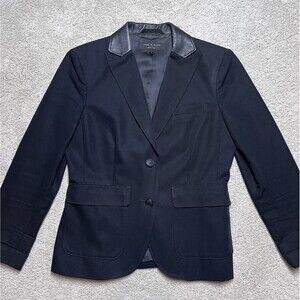 Rag & Bone Leather Collar Blazer Jacket Womens 4 Black Two-Button Preppy Career